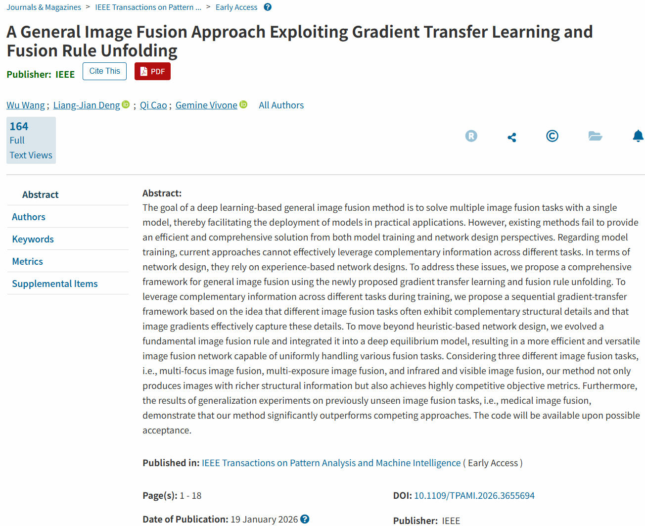 公司王武老师发表IEEE TPAMI论文
